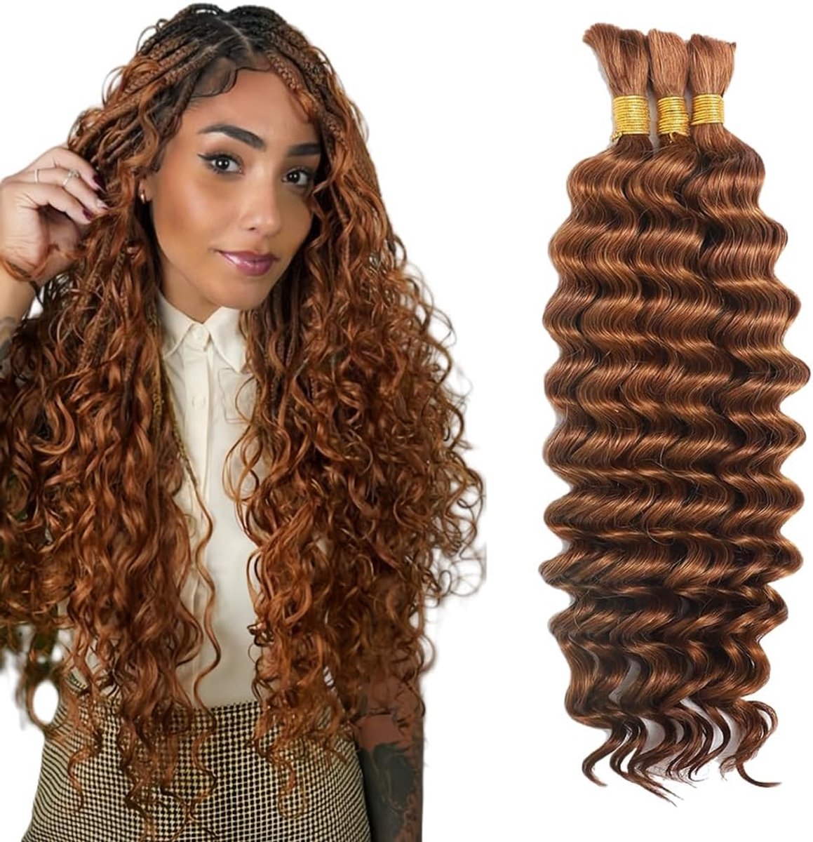 Wave Bulk hair for Braiding #30 Light Brown Menselijk haar No Weft Premium Braiding Hair Extensions for Boho Braids With Minimal Tangle 3 Bundles/Pack 18 18 18 Inch