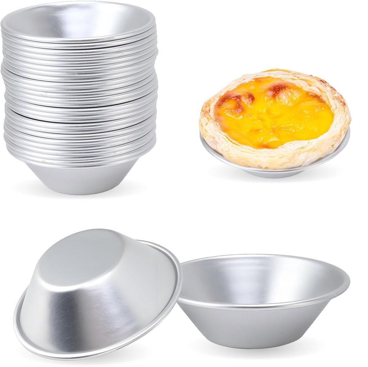 Omgoods- Eiercakevormen 25 stuks - Aluminium - Herbruikbaar - Anti-aanbaklaag - Mini-cupcake - Perfect voor pudding - Afmetingen 7,2x4x2 cm - Bakvorm