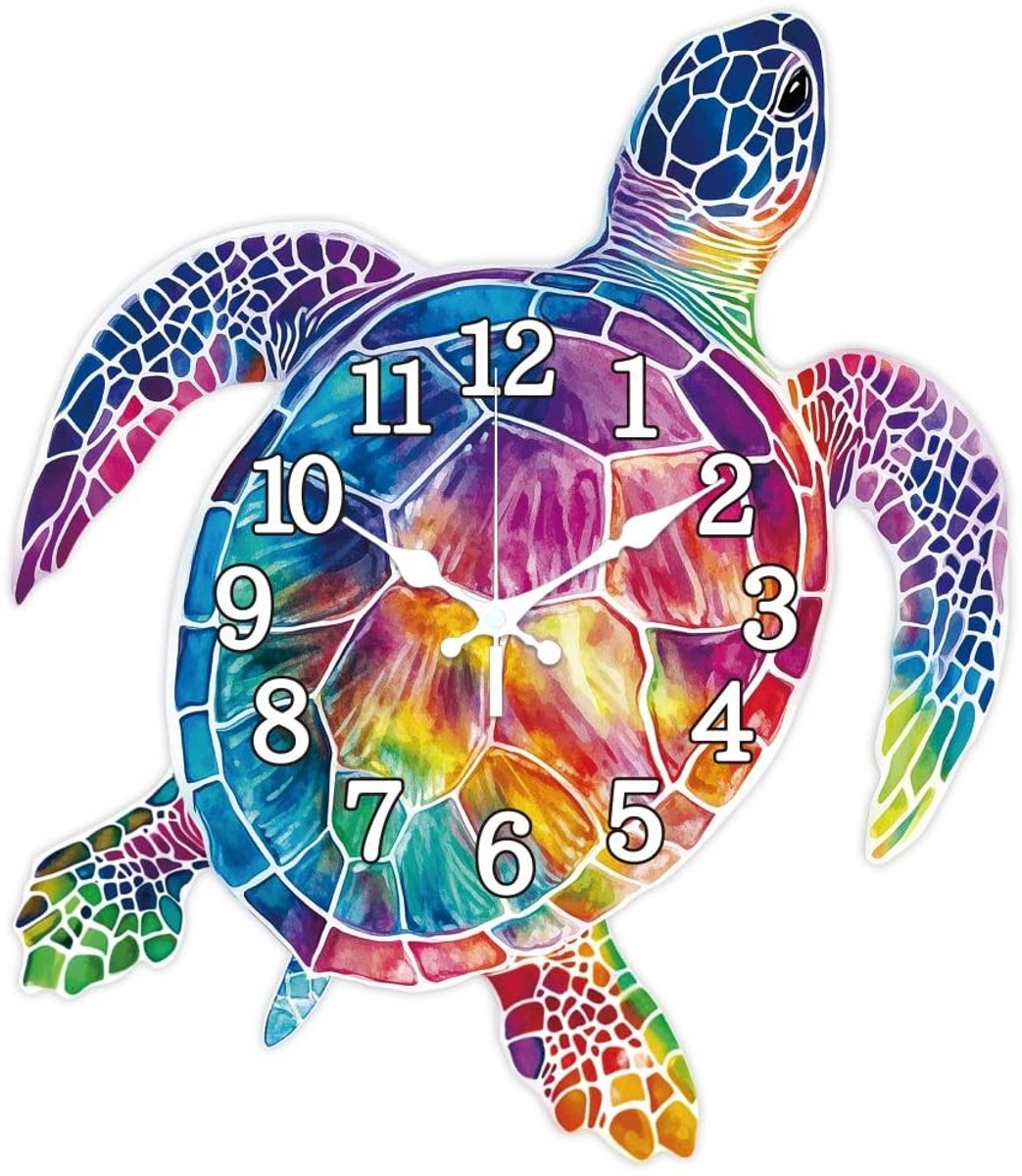 Omgoods - Kleurige Schildpad Wandklok - Decoratieve Stilte Klok 15x13 inch