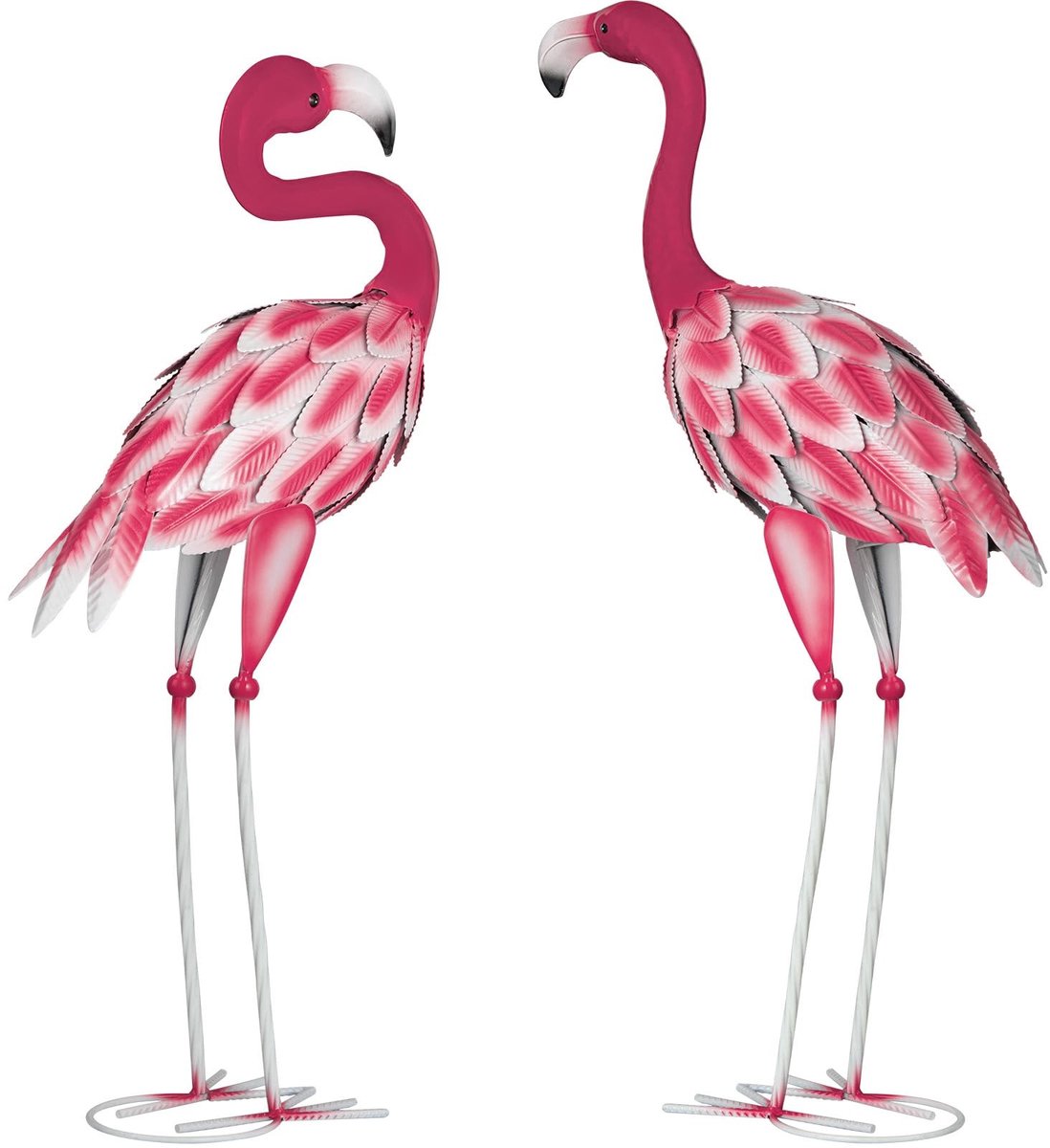 Omgoods - 2 Stuks Roze Flamingo Tuinbeelden - Metalen Sculpturen voor Buiten