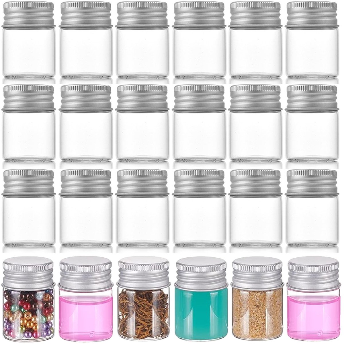 Omgoods - Set van 24 Kleine Glazen Flesjes 15 ml - Transparante Flesjes met Schroefdop, Lekbestendig