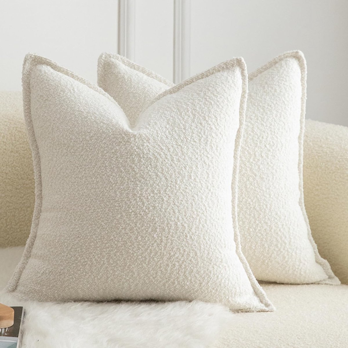 Omgoods - Set van 2 Decoratieve Kussenslopen van Bouclé 52x55 cm Crème Wit