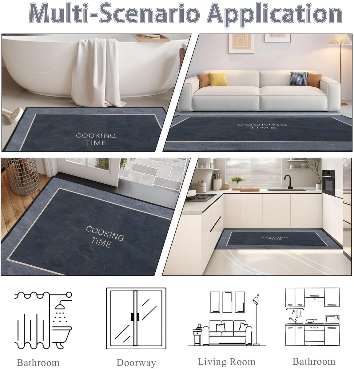 Omgoods - 2-Piece Keukenmatten en Lopers Set, Antislip en Wasbaar, Zwart, 43x75+43x150cm
