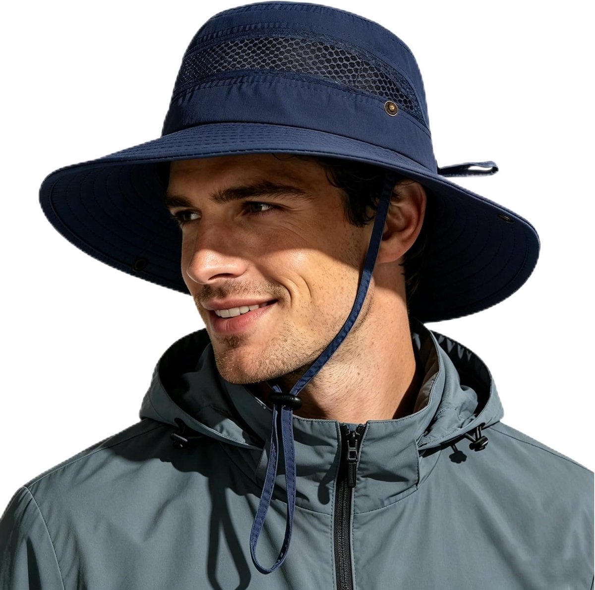 ehsbuy Zomerhoed voor Heren Waterdicht Brede rand Ademend Mesh Cowboy Boonie-stijl Vissershoed Safari met verstelbare kinband voor Exploratore Trekking Wandelen