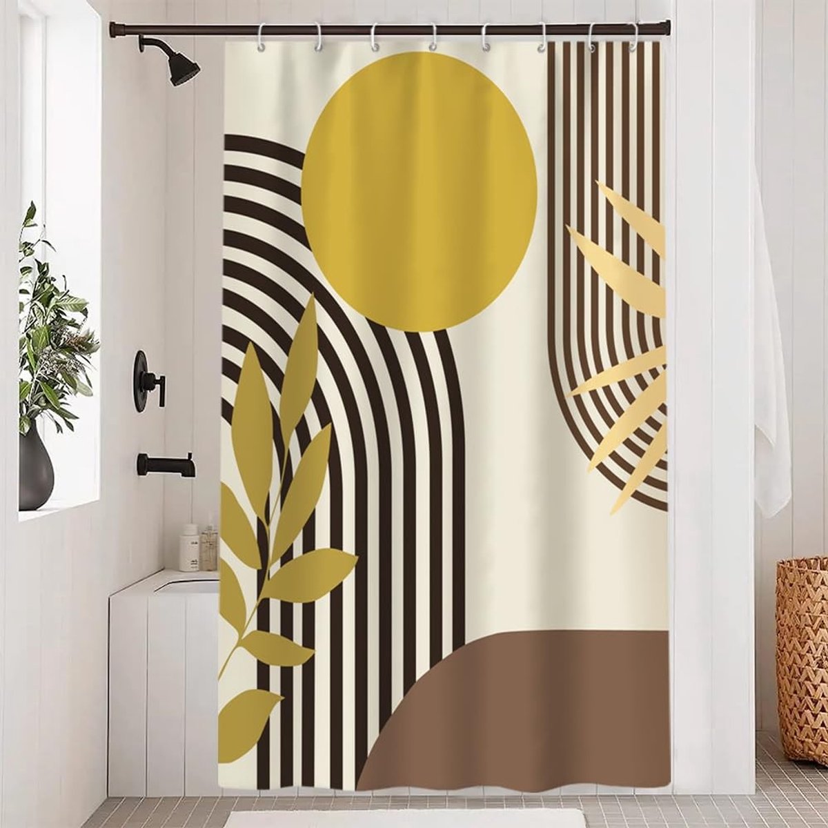 Omgoods - Abstract Douchegordijn in Bruin met Geometrisch Patroon