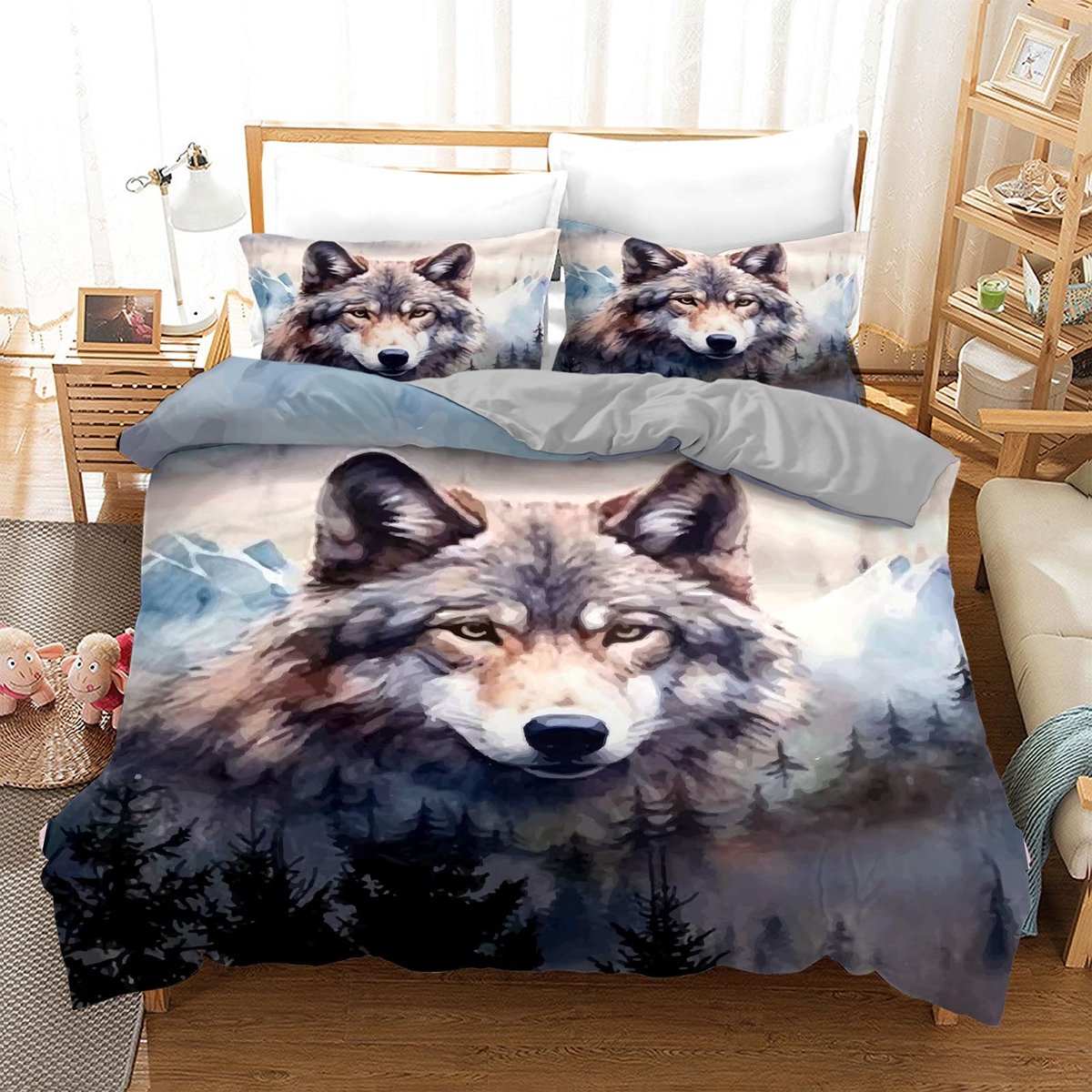 Omgoods - Wolf Dekbedovertrek Set 200 x 200 cm met Kussenslopen