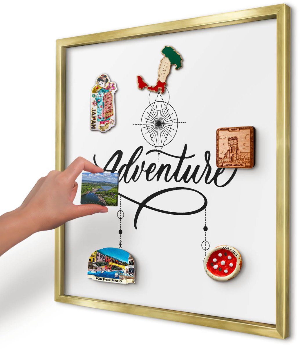 Artprintcave Wit Magneetbord mit Gouden Frame - 50x50 cm - Typografisch Avontuur Wandbord Magnetisch - Typografisch Magnetisch Bord - Teksten