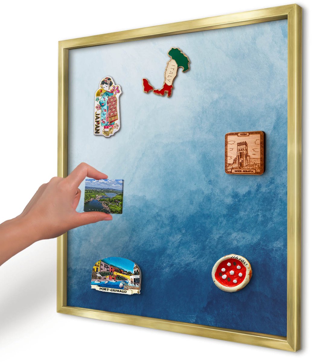 Artprintcave Blauw Magneetbord mit Gouden Frame - 50x50 cm - Blauwe Abstracties Magnetisch Bord Voor Magneten - Abstract Bord Voor Magneten - Abstractie