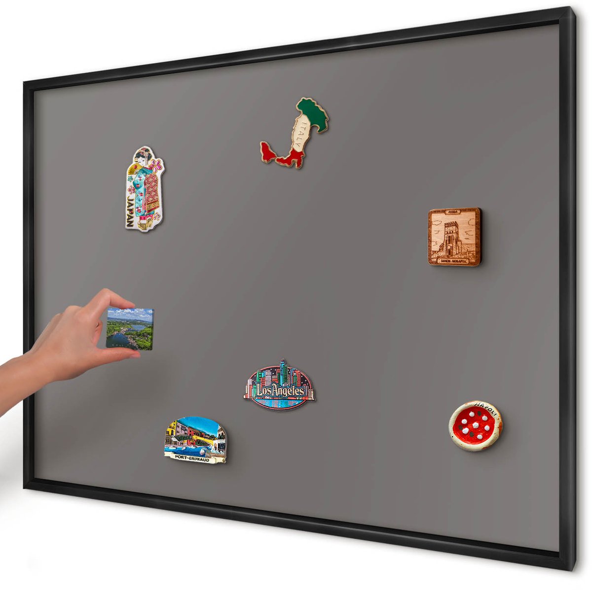 Artprintcave Grijs Magneetbord mit Zwart Frame - 100x70 cm - Donkergrijs Magneetbord Voor Foto's - Minimalist Magneet Bord mit Frame - Achtergronden En Patronen