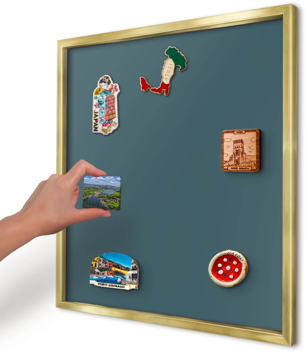 Artprintcave Turkoois Magneetbord mit Gouden Frame - 50x50 cm - Donker Turkoois Bord Voor Magneten - Minimalist Notitiebord - Achtergronden En Patronen
