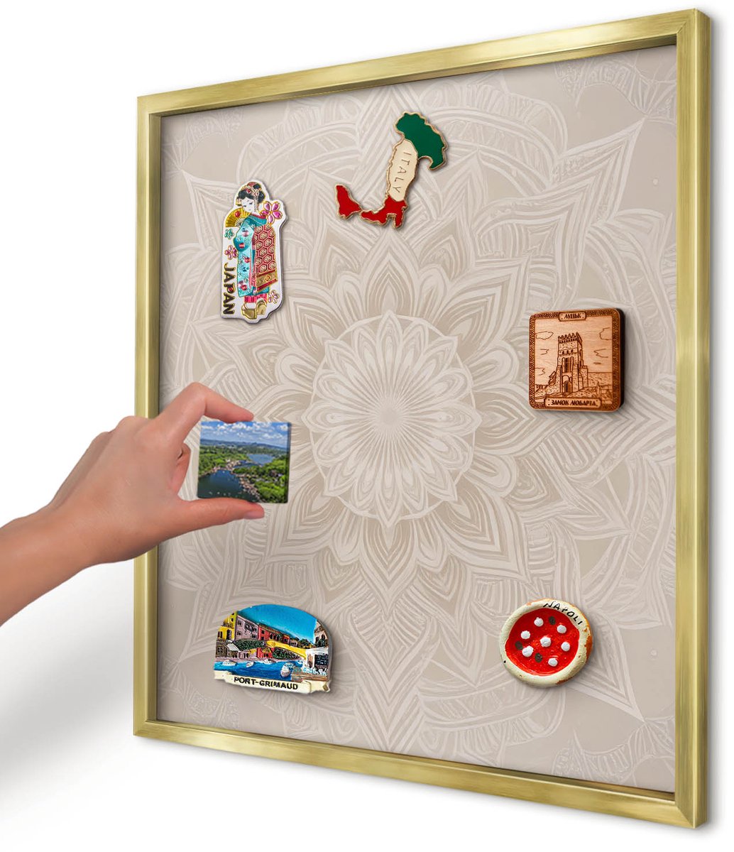 Artprintcave Beige Magneetbord mit Gouden Frame - 50x50 cm - Mandala-Patroon Magnetische Organizer - Minimalist Notitiebord - Abstractie