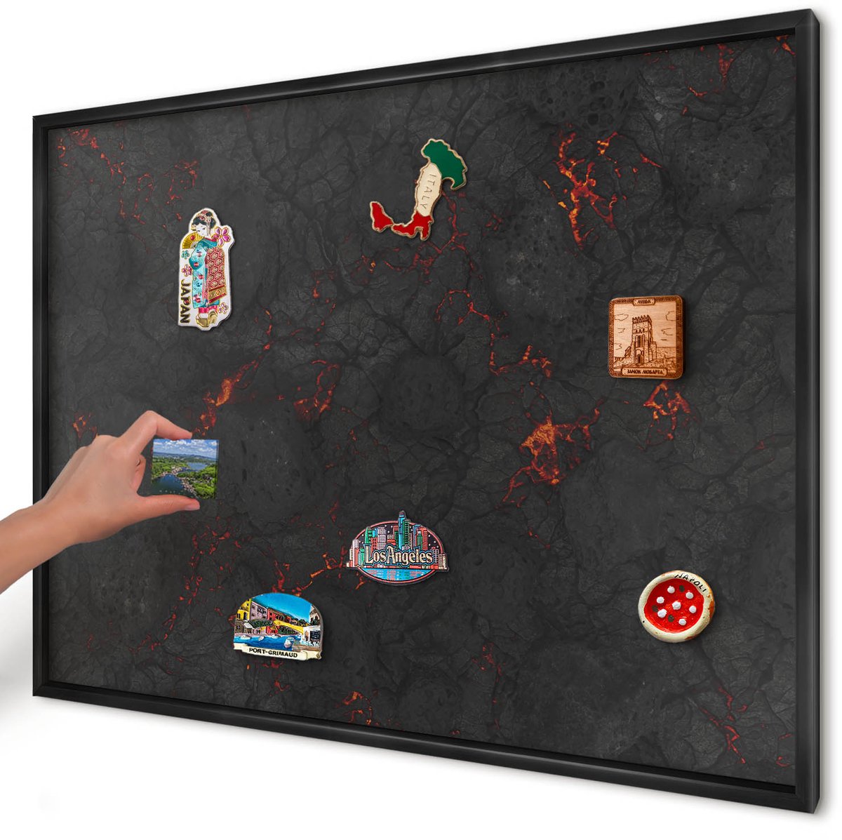 Artprintcave Zwart Magneetbord mit Zwart Frame - 100x70 cm - Vulkanische Lava Wandbord Magnetisch - Abstract Magnetisch Bord Voor Magneten - Natuur