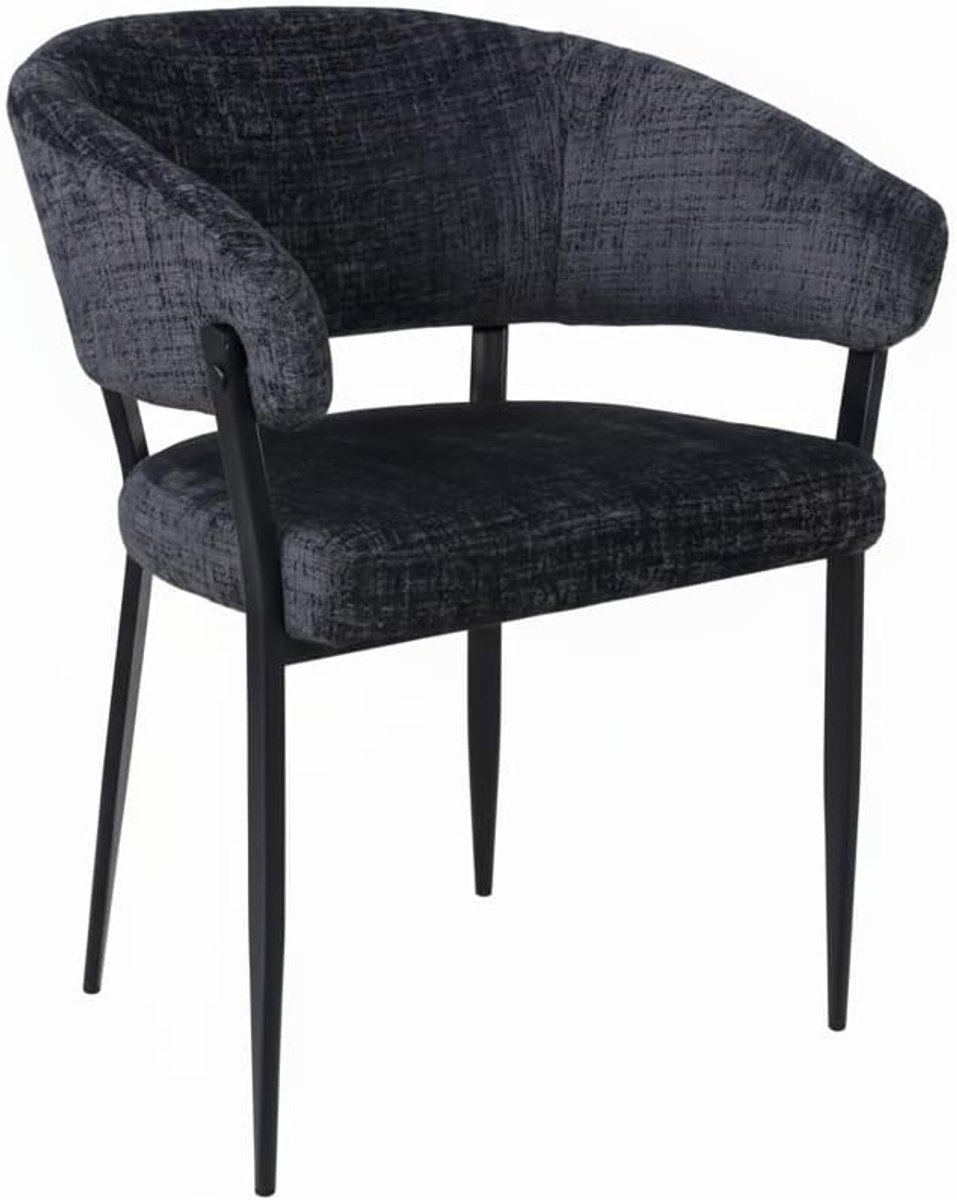 DEAL: 4 stuks Eetkamerstoel Japandi met armleuning Ziva chenille zwart eetstoel