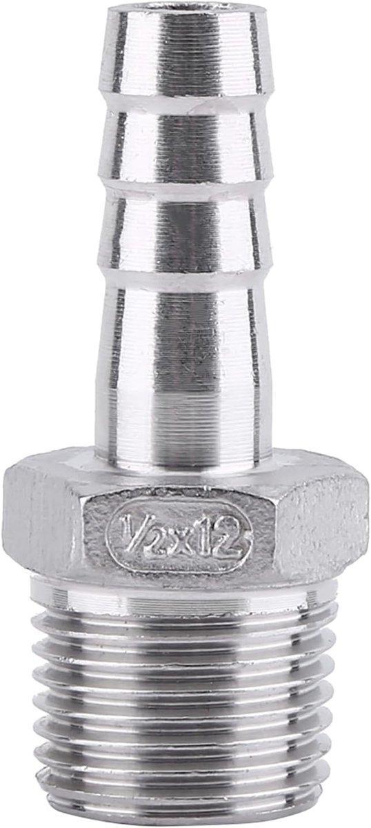 Slangpilaar, Slangpilaar, Roestvrij Staal SS304 Buitendraad Pijpfitting Barb Slangtuleconnector BSP 1/8 "~ 3/4"(1/2*12mm)