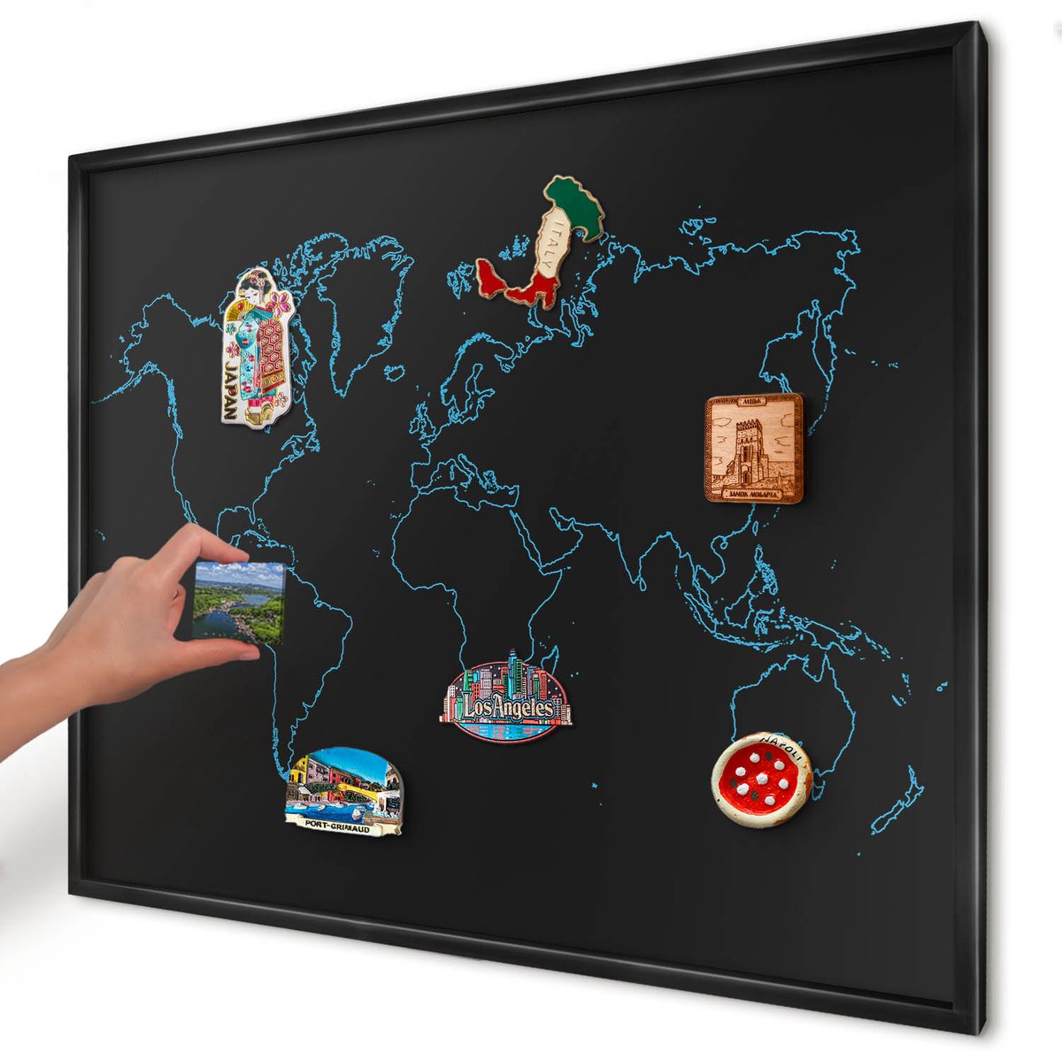 Artprintcave Zwart Magneetbord mit Zwart Frame - 80x60 cm - Wereldkaart Bord Voor Magneten - Minimalist Notitiebord - Kaarten