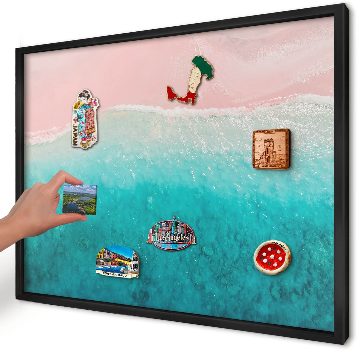 Artprintcave Roze Magneetbord mit Zwart Frame - 70x50 cm - Zomerse Ontspanning Wandbord Magnetisch - Fotografisch Magneet Bord mit Frame - Landschappen