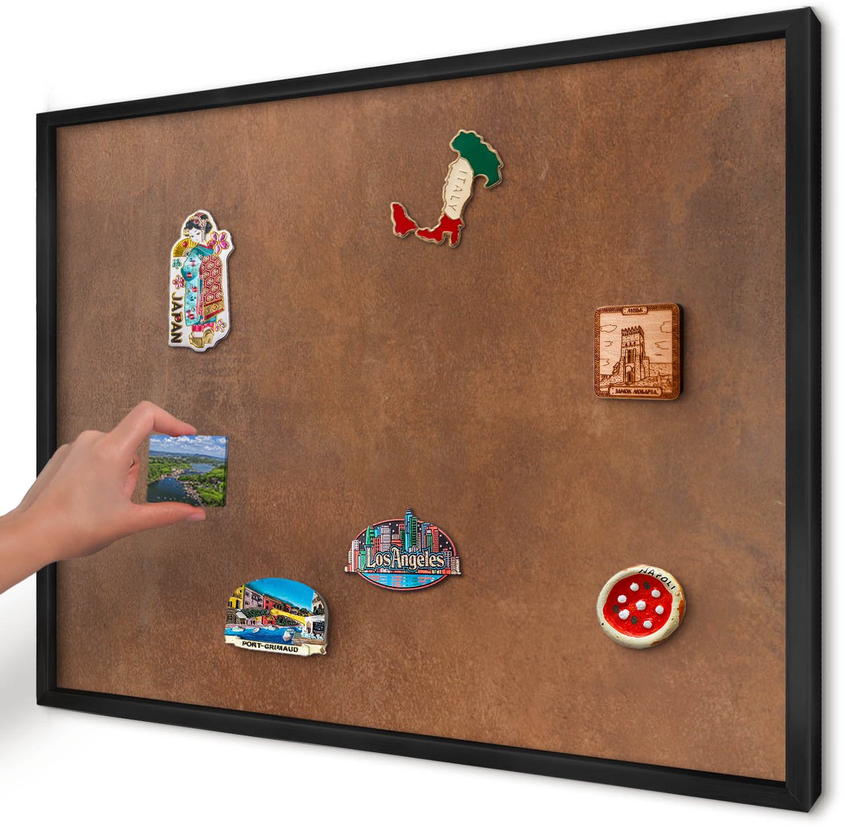 Artprintcave Bruin Magneetbord mit Zwart Frame - 70x50 cm - Bruine Textuur Magneetbord Voor Keuken - Minimalist Memobord Keuken - Texturen