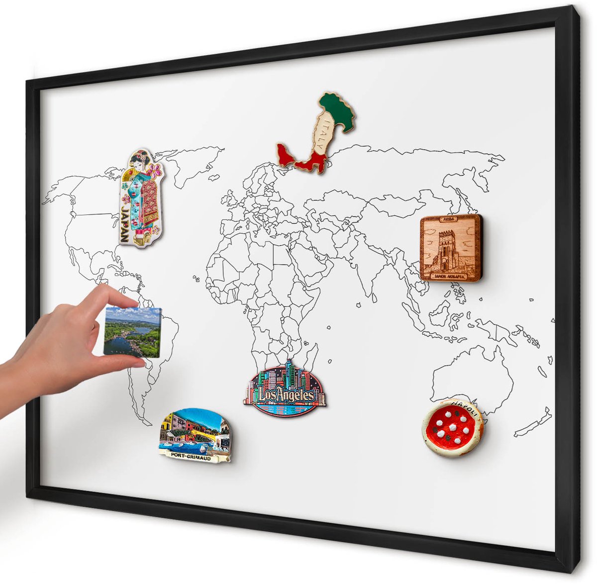 Artprintcave Wit Magneetbord mit Zwart Frame - 70x50 cm - Contourkaart Magneetbord Voor Foto's - Minimalist Magneet Bord mit Frame - Kaarten