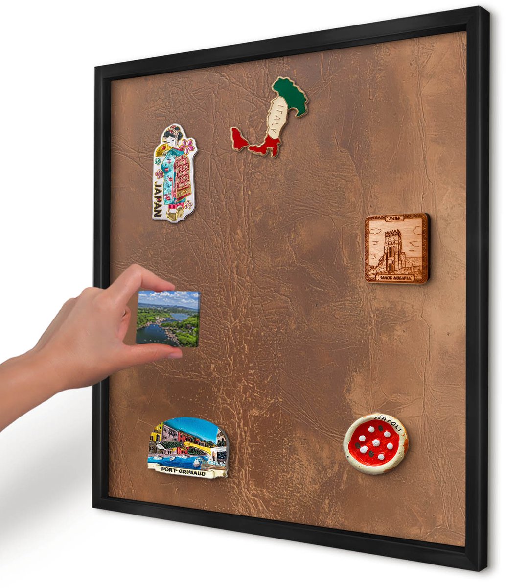 Artprintcave Bruin Magneetbord mit Zwart Frame - 50x50 cm - Bruine Textuur Magnetische Organizer - Minimalist Magnetisch Bord Voor Magneten - Texturen