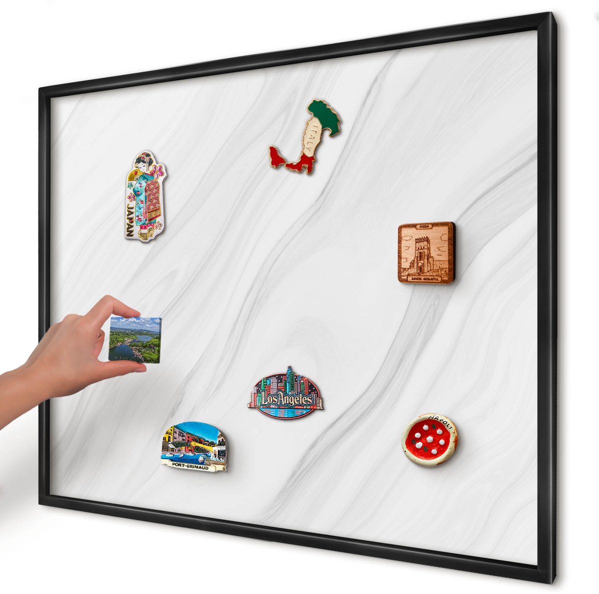 Artprintcave Wit Magneetbord mit Zwart Frame - 80x60 cm - Subtiel Marmer Magnetische Organizer - Minimalist Bord Voor Magneten - Texturen