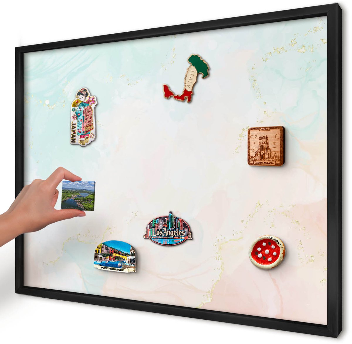 Artprintcave Romig Magneetbord mit Zwart Frame - 70x50 cm - Pastel Elegantie Magneet Bord mit Frame - Waterverf Magneetbord Voor Keuken - Abstractie