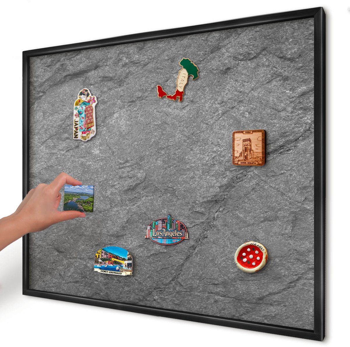 Artprintcave Grijs Magneetbord mit Zwart Frame - 80x60 cm - Grijze Steen Magnetische Organizer - Minimalist Magnetisch Bord Voor Magneten - Texturen