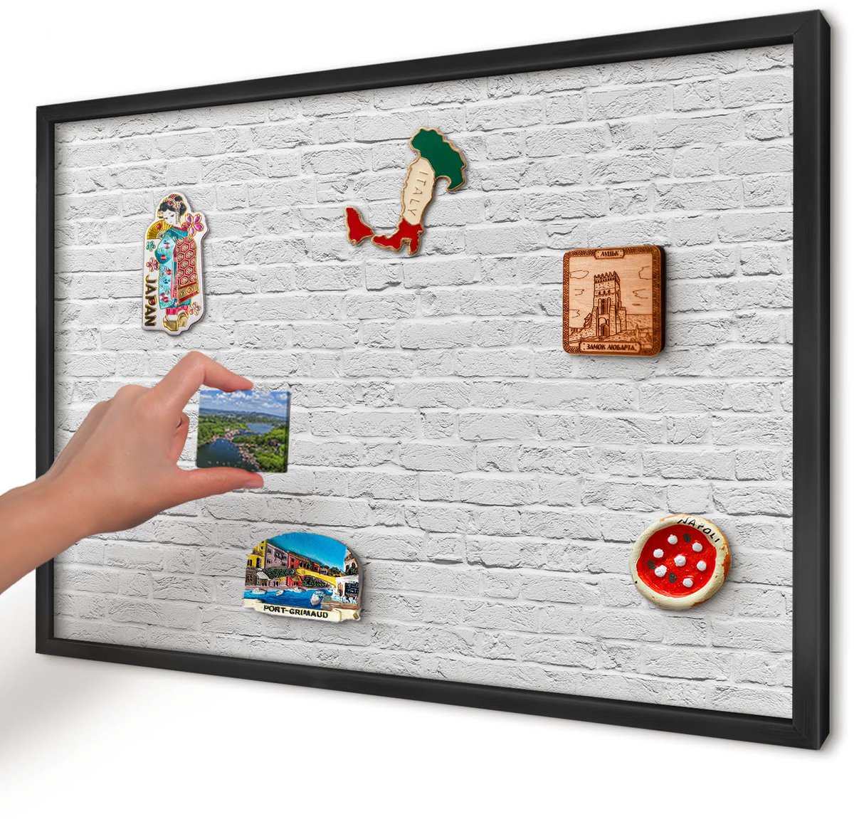 Artprintcave Wit Magneetbord mit Zwart Frame - 60x40 cm - Bakstenen Muur Magneetbord Voor Foto's - Minimalist Magneetbord Voor Keuken - Texturen