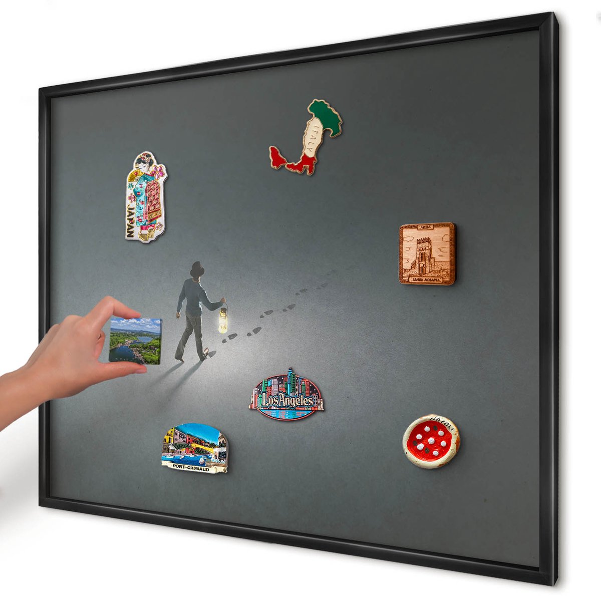 Artprintcave Grijs Magneetbord mit Zwart Frame - 80x60 cm - Nachtwandeling Notitiebord - Abstract Magneet Bord mit Frame - Deel