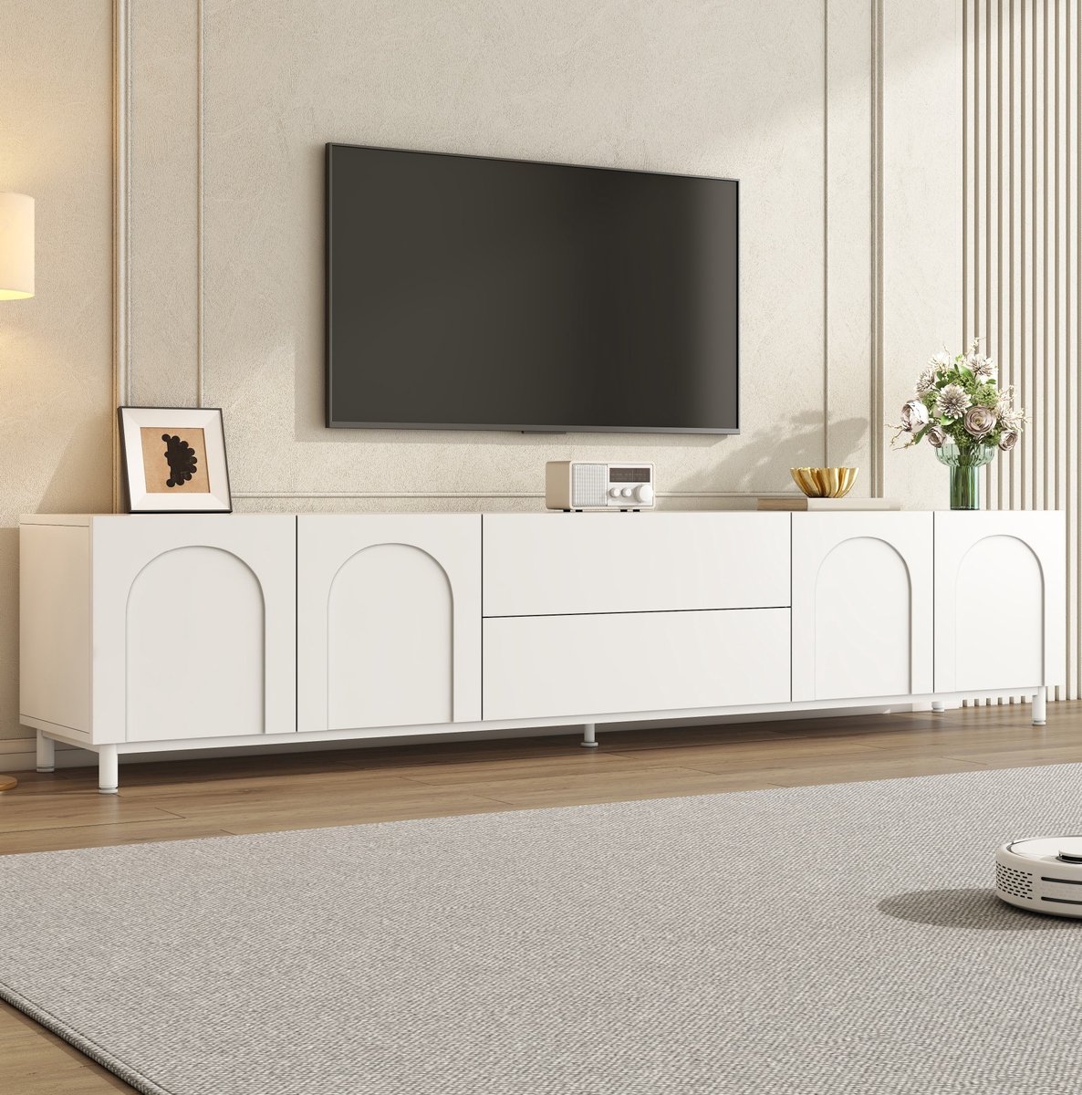 MIVRAY TV-Meubel - Modern Dressoir Met Vier Deuren En Twee Lades - Voor Woonkamer En Entertainmentruimte - Wit - 180 X 40 X 48 Cm