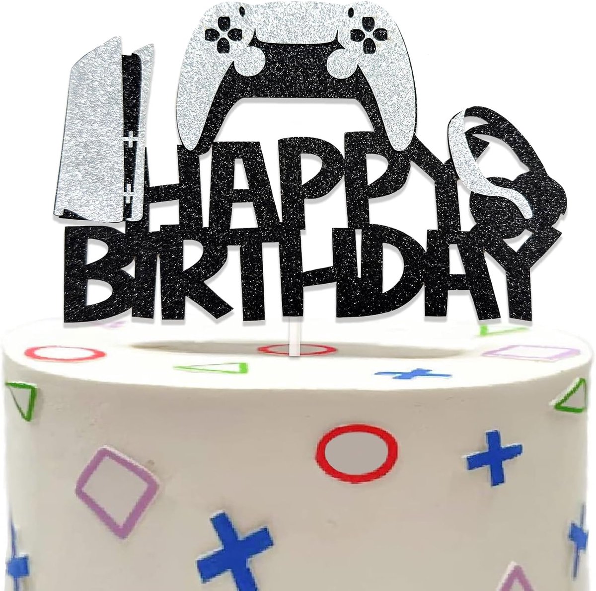 glitter gamer taartdecoratie, gaming taartdecoratie voor jongens, cake topper happy birthday, videogamedecoratie voor kinderverjaardag