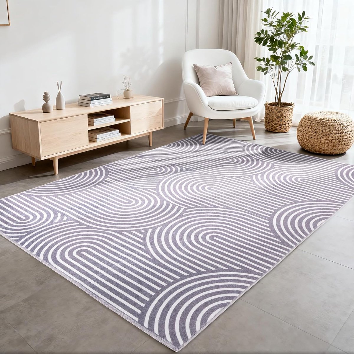 SnelShoppen - Wasbare Geometrische Vloerkleed 140 x 200 cm voor Woonkamer en Slaapkamer - Zacht en Antislip Abstract Tapijt voor Klaslokaal, Eetkamer,