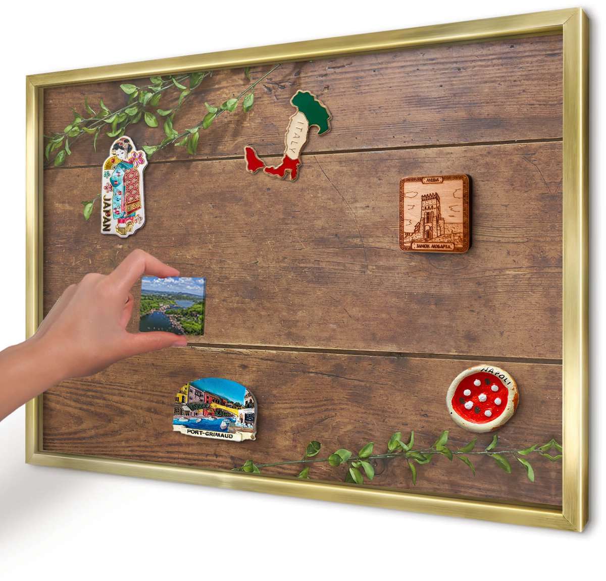 Artprintcave Bruin Magneetbord mit Gouden Frame - 60x40 cm - Hout Natuur Magnetisch Bord Voor Magneten - Rustiek Notitiebord - Natuur