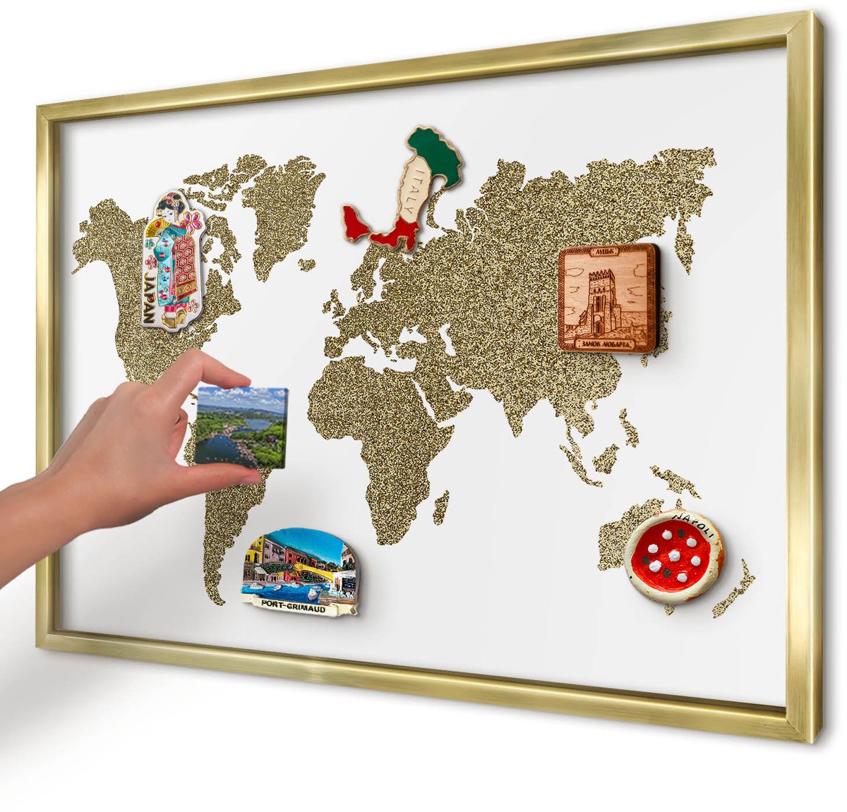 Artprintcave Wit Magneetbord mit Gouden Frame - 60x40 cm - Wereldkaart Magnetisch Bord Voor Magneten - Modern Magneetbord Voor Keuken - Kaarten