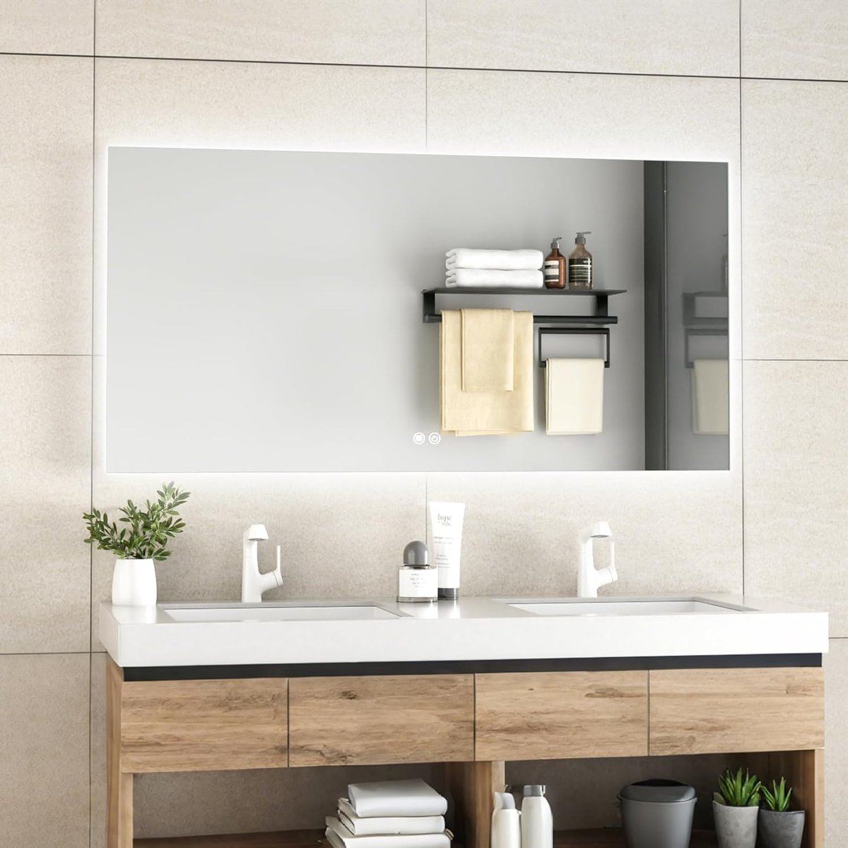 SnelShoppen - LED Spiegel 120 x 60 cm, Anti-Fog Badkamer Spiegel, Rechthoekig, Touchscreen, Frameloos, Ideaal voor Make-up en Scheren