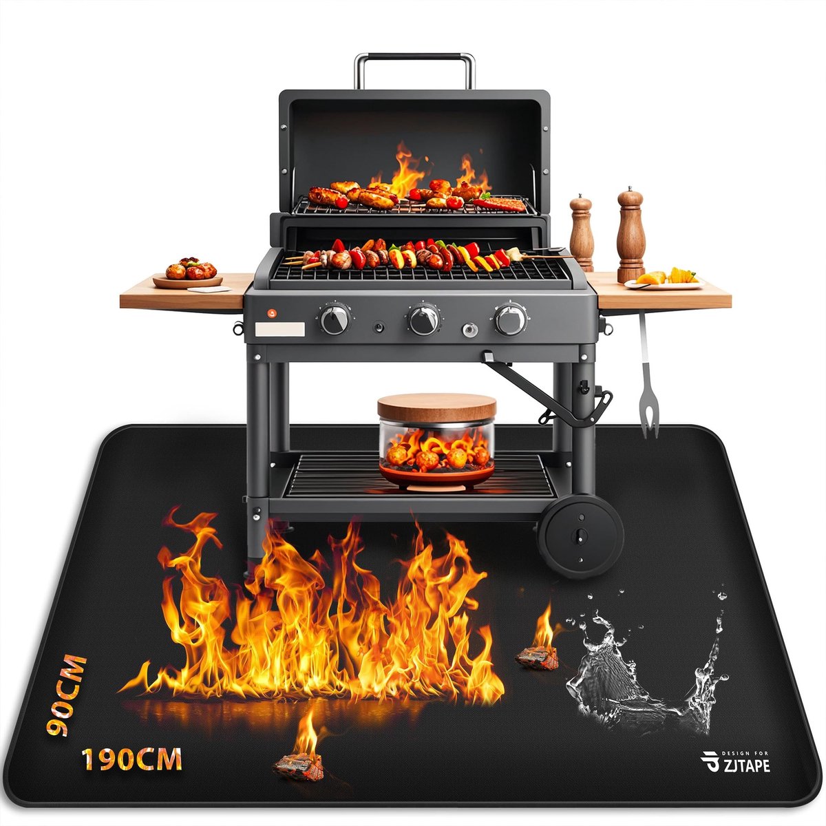 Omgoods- Onderlegger Vuurvast - Hittebestendig - Opvouwbaar - Siliconen - Waterdicht - 190×90 cm - Grillmat voor BBQ