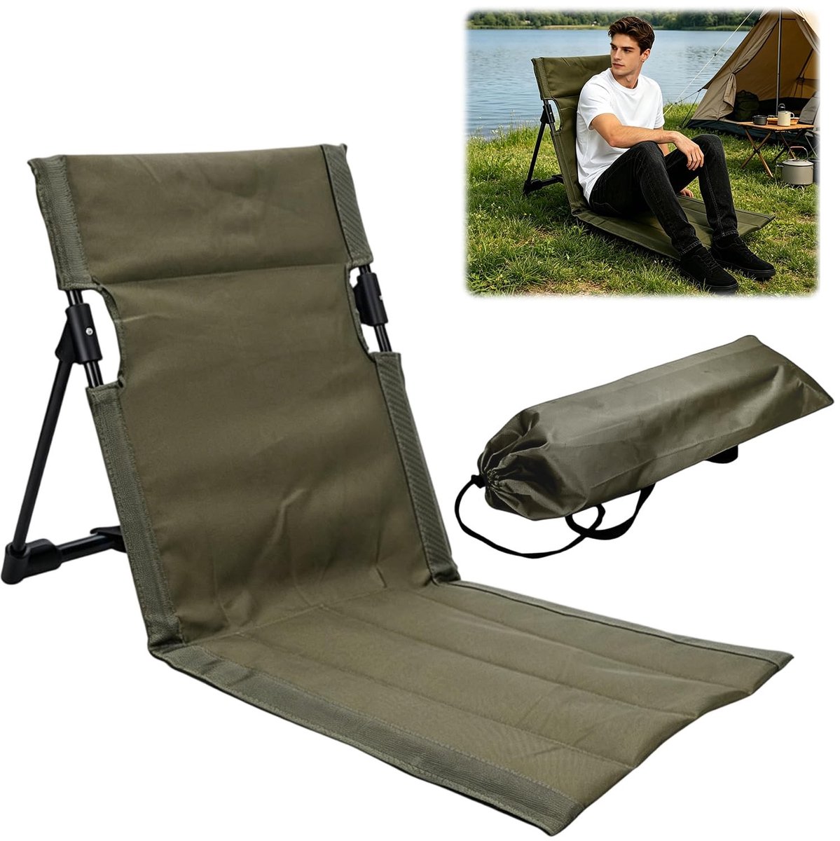 Omgoods - Opvouwbare Strandstoel met Rugleuning - Draagbaar en Comfortabel voor Buiten