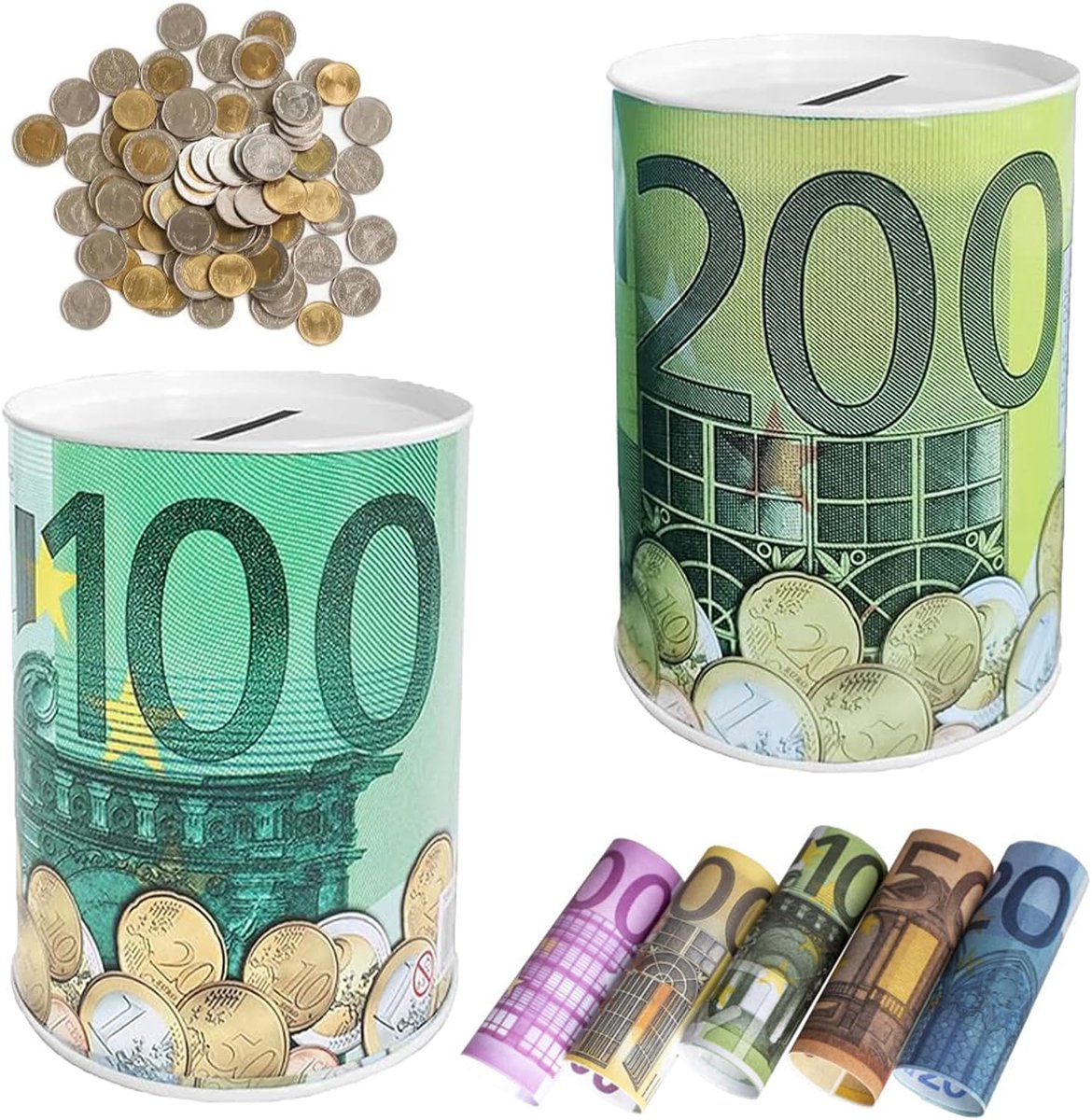 2 stuks niet te openen spaarpot van plaatstaal, Europese metaal spaarpot 7,5 x 11 cm, 100/200 euro, geschikt voor geschenken en decoraties voor kinderen.
