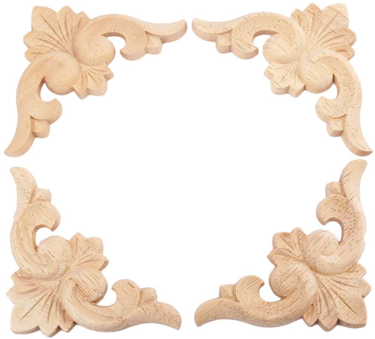 4Pcs Hout Gesneden Hoek Applique Decal Onlay Meubels Ongelakt Deur Decor Sculpturen Voor Thuis Britse Boerderij Stijl