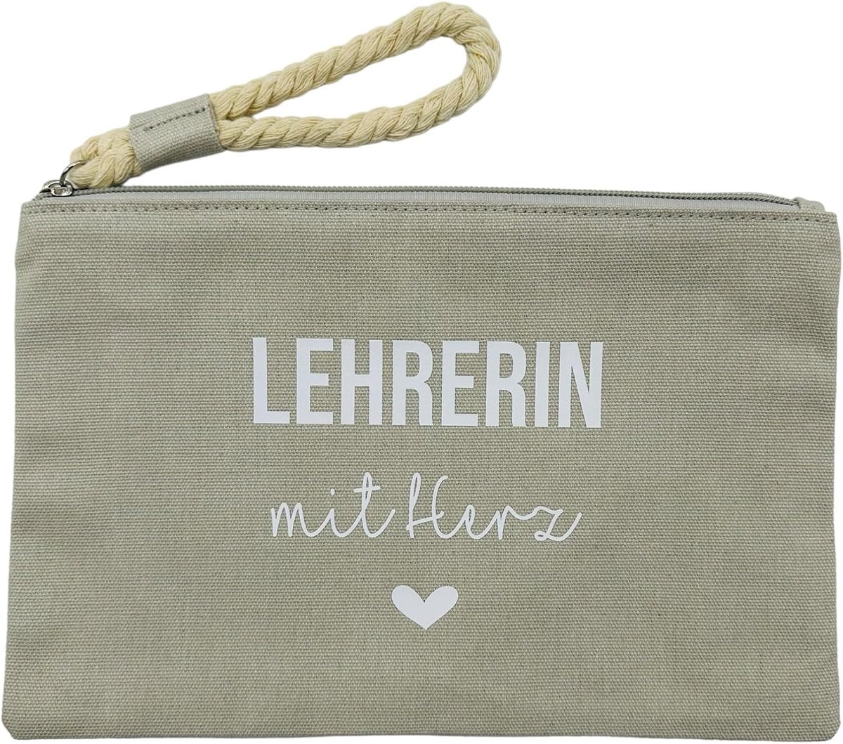 Lerares met hartvormige tas met handvat, cadeau voor lerares, klein bedankje, afscheidscadeau, lichtgrijs, lichtgrijs