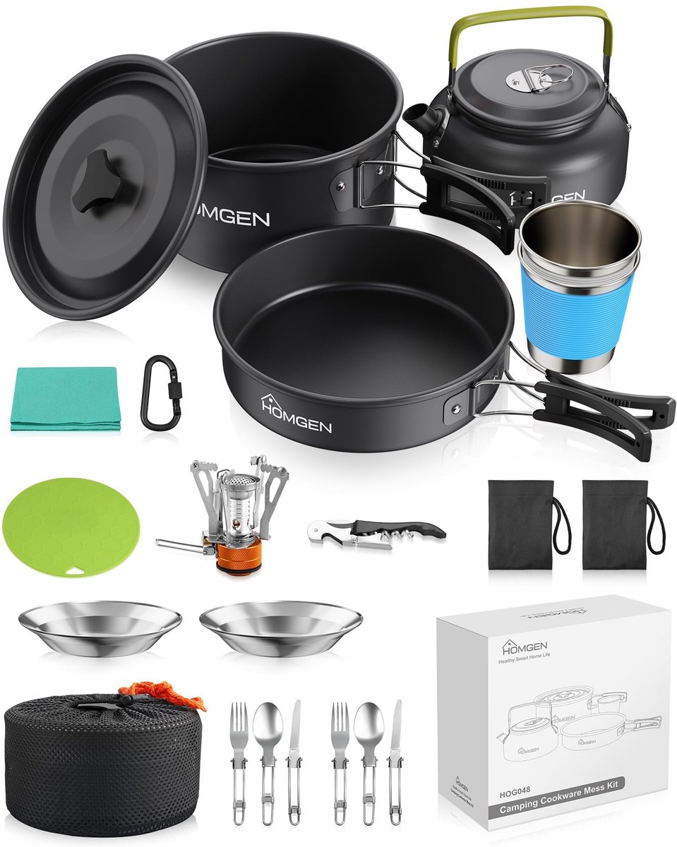 Omgoods - 21-Delige Camping Kookset met Mini Gasfornuis - Ultralicht voor 1-2 Personen