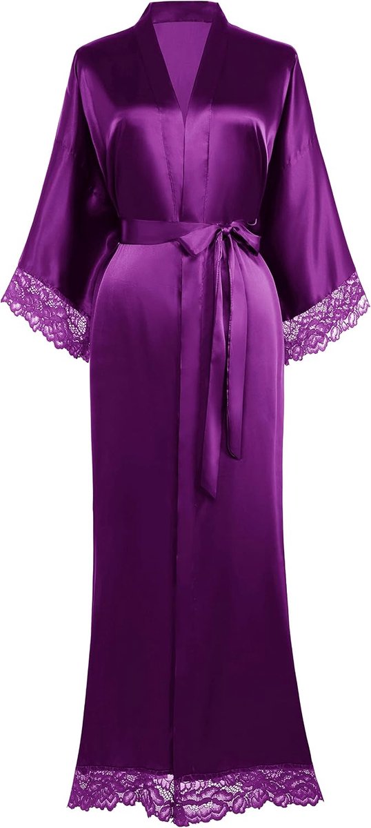 Kimono ochtendjas voor dames, satijnen kimono, lange kimono, bruidsmeisje, badjas met kanten rand voor nachtkleding, bonding, feest, bruiloft, pyjama, feest