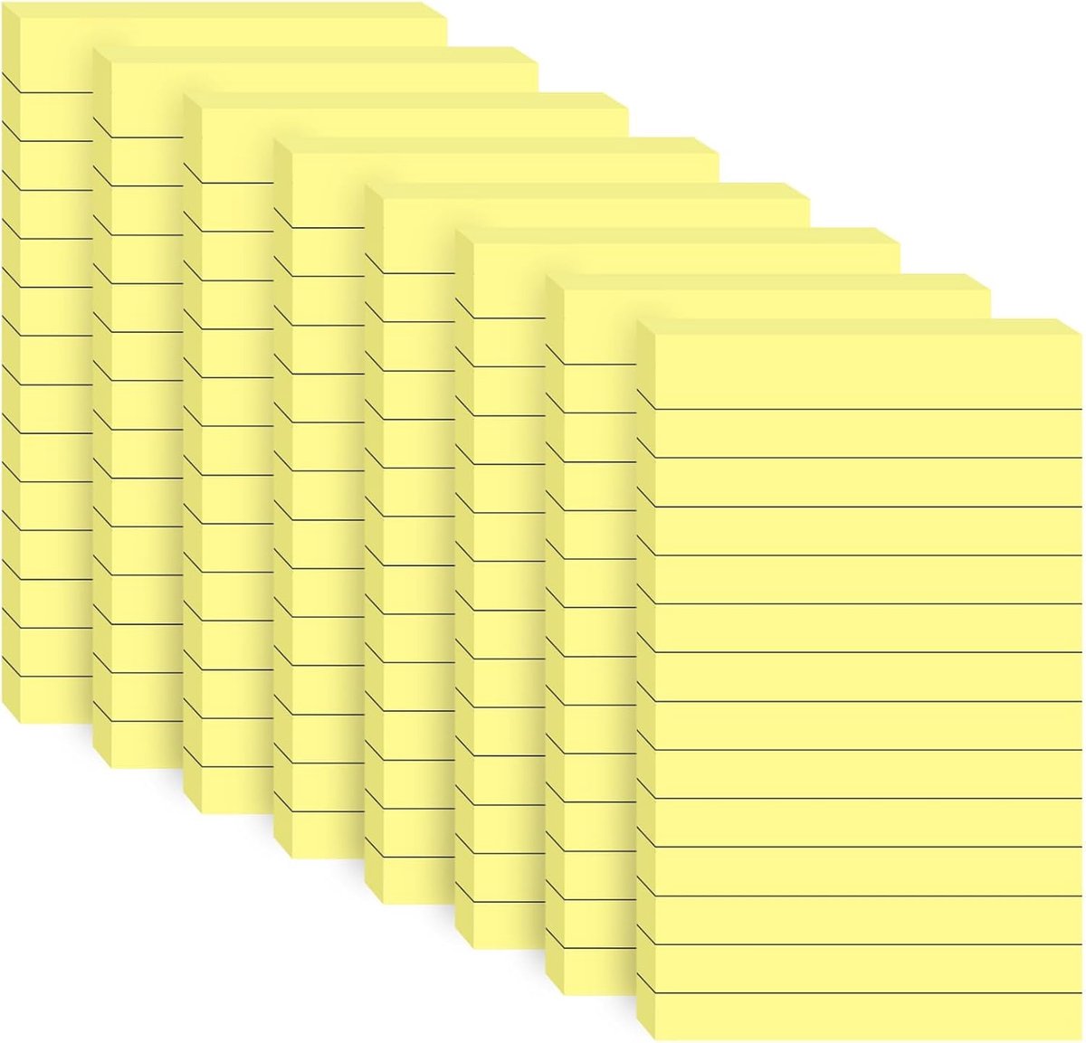 (8 Pads) Agoer Gevoerde Sticky Notes 10 x 15 cm, Lichtgeel Zelfklevende Notities Pad met blauwe lijnen, gelijnde plaknotities voor kantoor, school, thuis, 50 vellen/pad, 80 gsm papier, sterke