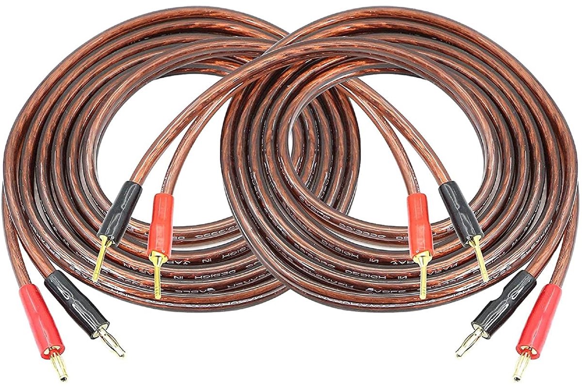 HiFi-OFC-luidsprekerkabel met banaanstekker op pinstekker, 4 mm banaanstekker op pinstekker, 2 mm luidsprekerkabel, overbruggingskabel voor luidsprekerversterker, 2 stuks (2 m)