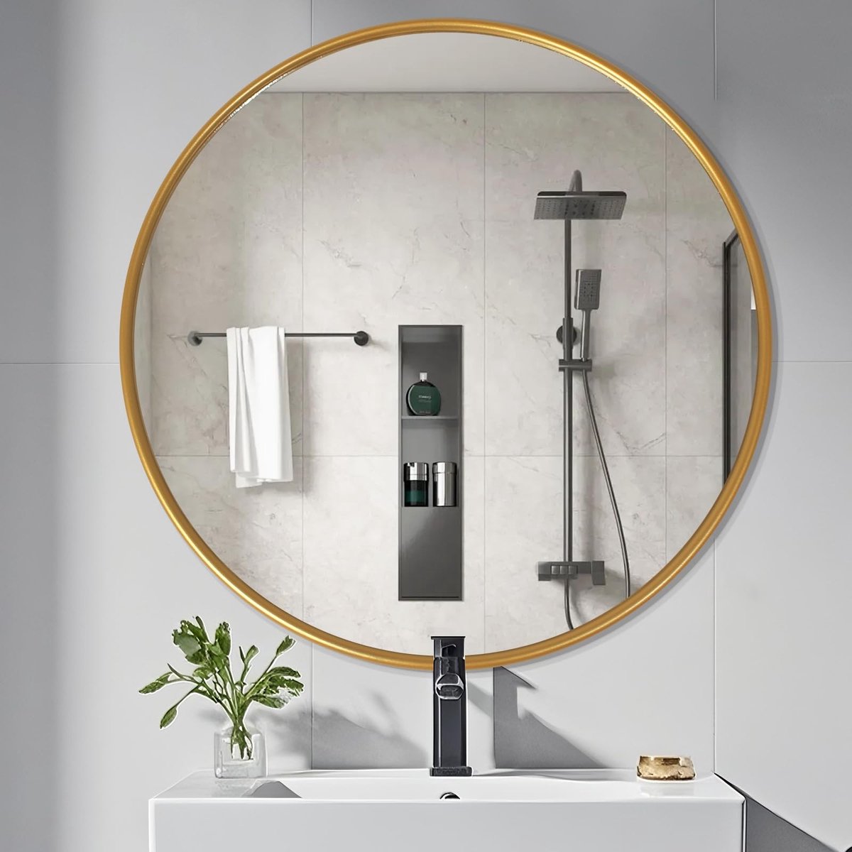 Omgoods - Ronde Goudkleurige Wandspiegel met Aluminium Frame, 45 cm