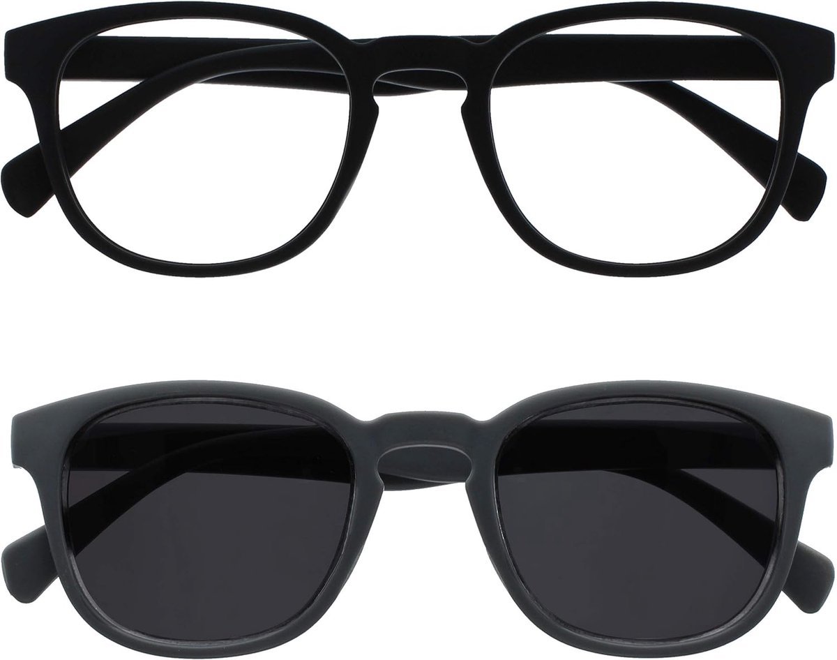 Pop Tweeling Pak Leesbril Zon Lezers Retro Ronde Zwart Grijs Mannen Vrouwen Scharnieren Met Veer RS2-17 +1,00