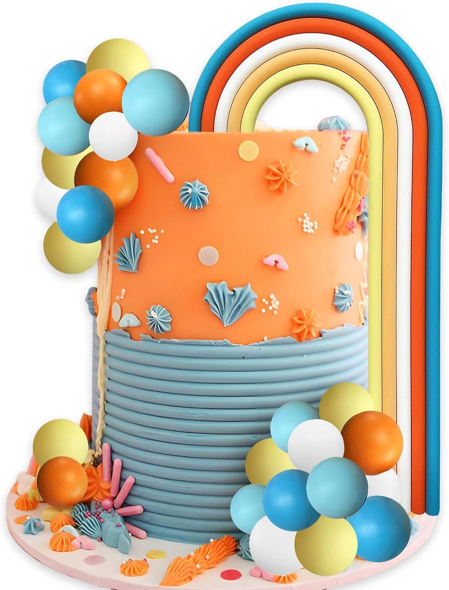 taarttopper met papieren figuren oplegger voor taarten | Regenboogballen taarttopper met papieren figuren oplegger voor taarten en taartdecoratie voor themaverjaardag