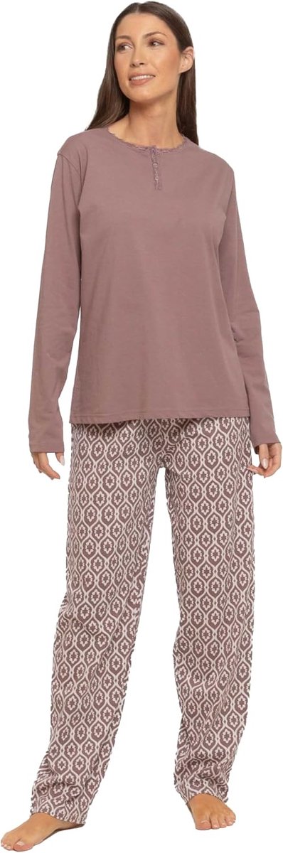 Damespyjama 100% Katoen met Lang Shirt en Lange Broek - Pyjama voor alle seizoenen - Lente en Zomer