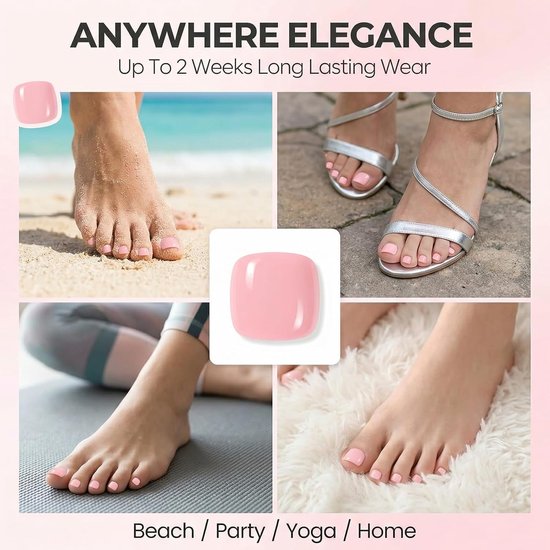 plaknagels voor de tenen, 24 stuks press-on korte teennagels, zachte roze vierkante nagels, herbruikbare nagelkit met mini-vijl, lente cadeau voor vrouwen en meisjes — afbeelding 5