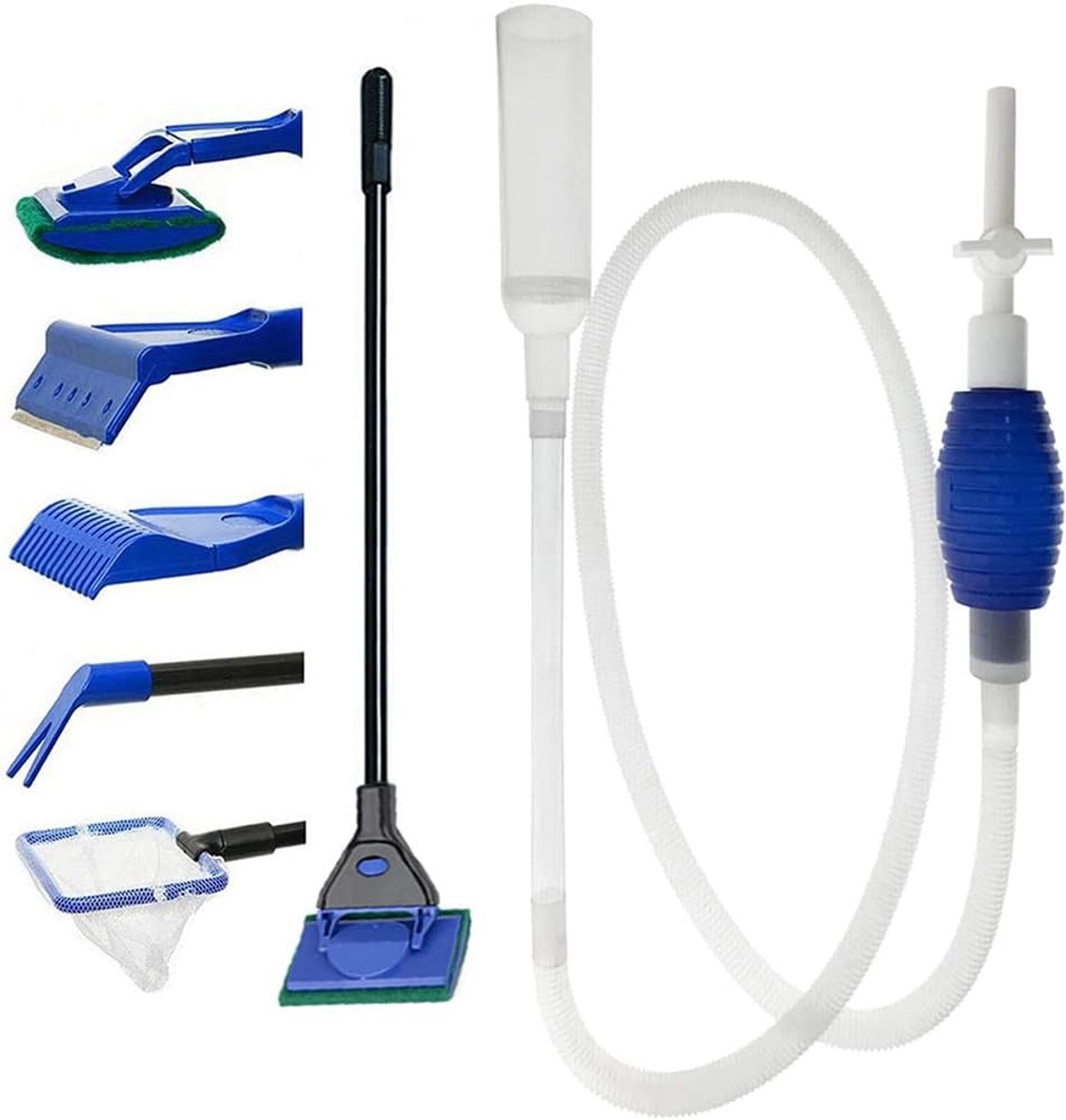 5-in-1 aquariumreinigingsset met grindvacuüm-sifonpomp - handmatige aquariumreiniger voor waterverversing en algenverwijdering