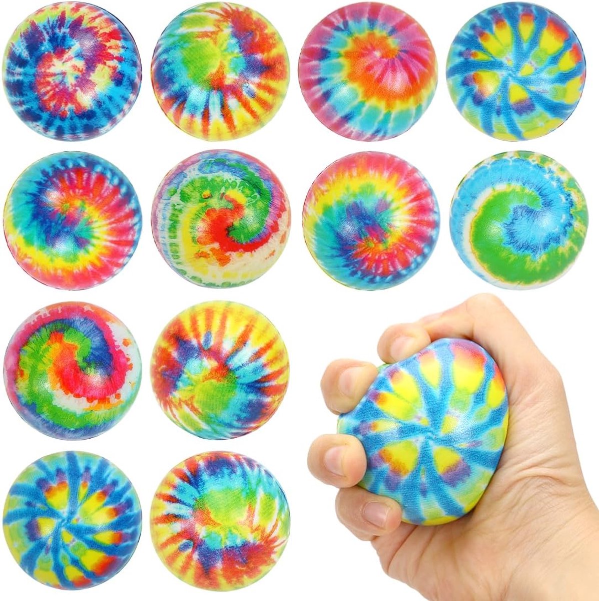 12 stuks antistressbal voor kinderen en volwassenen, kleuren, stressbal, kleurrijke knijpbal, zachte ballen, knijpbal, squishy speelgoedbal voor kinderverjaardag, cadeautje